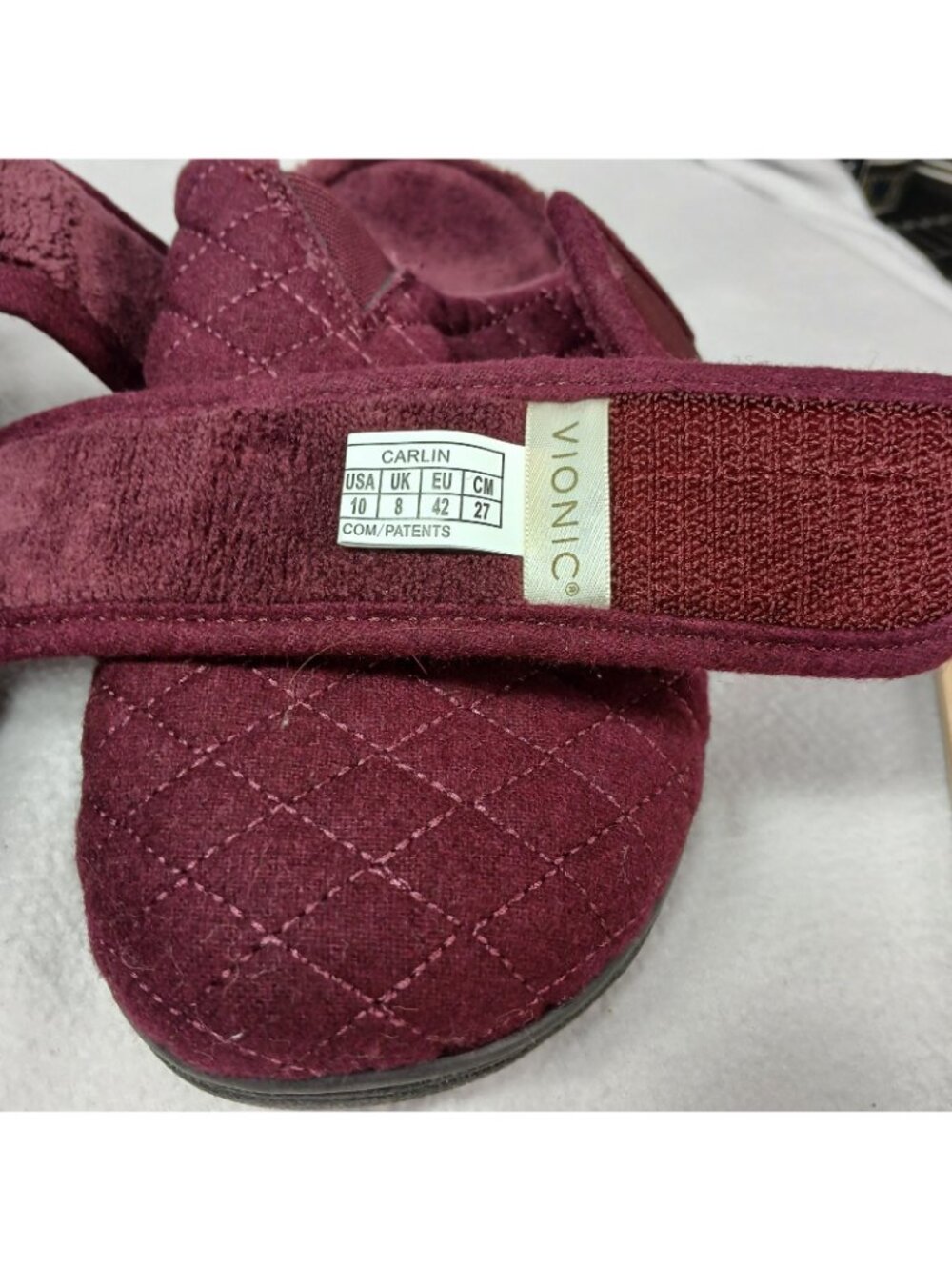Vionic Carlin Adjustable Hook and Loop Burgandy Quilted Pattern Orthotic Size 10 - Picture 6 of 16